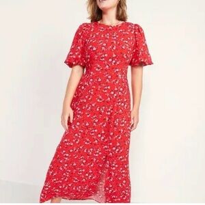 Old Navy Red Floral Midi Dress